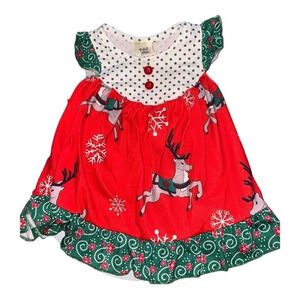 EUC ELEANOR ROSE Christmas Reindeer Polka Dot Dress 6-9 month